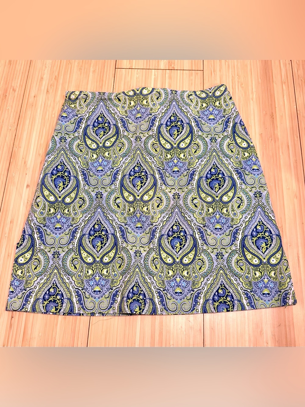 Y2K Paisley Print A-Line Skirt in Blue and Green